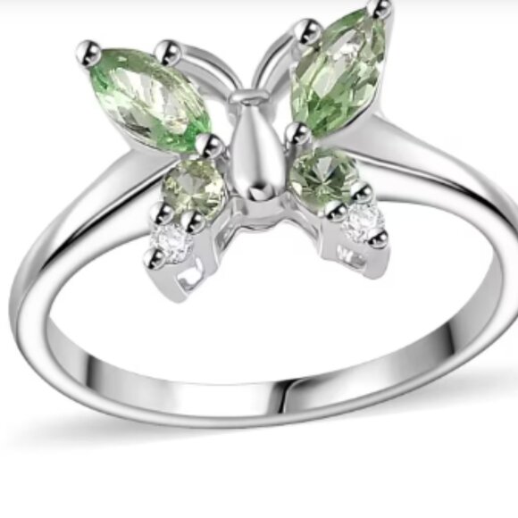 Brazilian Mint Garnet and White Zircon Butterfly Ring - Picture 1 of 5
